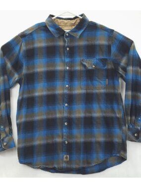 Legendary Whitetails Buck Camp Flannel Shirt Mens L Blue Black Corduroy Cuff